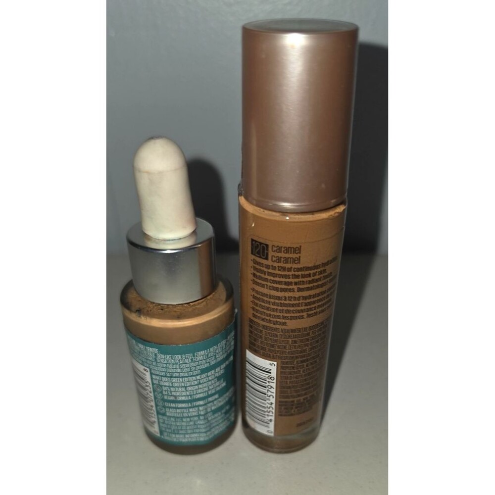 Lot of 2 Foundation Maybelline Dream Radiant Liquid & Green Edition Caramel - Picture 2 of 2